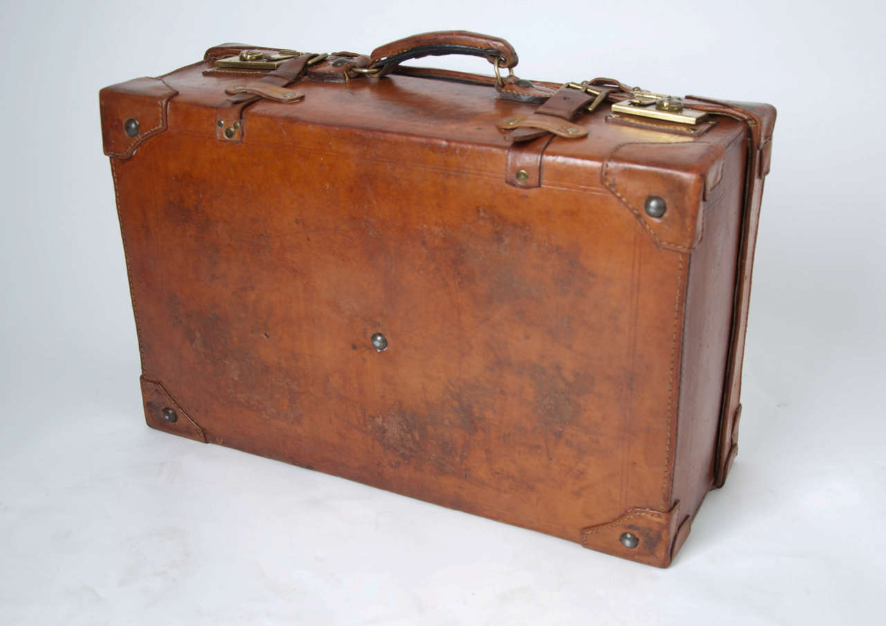 19th C. Leather SUITCASE, English, Very High Quality at 1stDibs