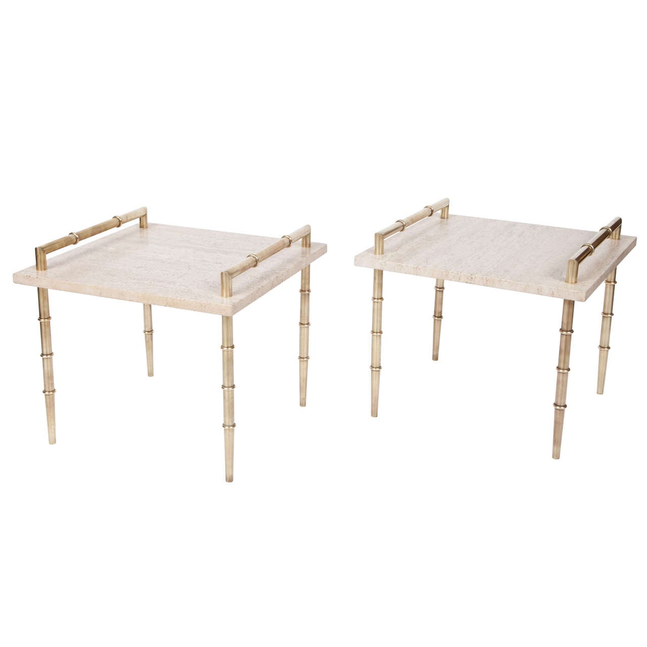 Italian Travertine and Brass Tables