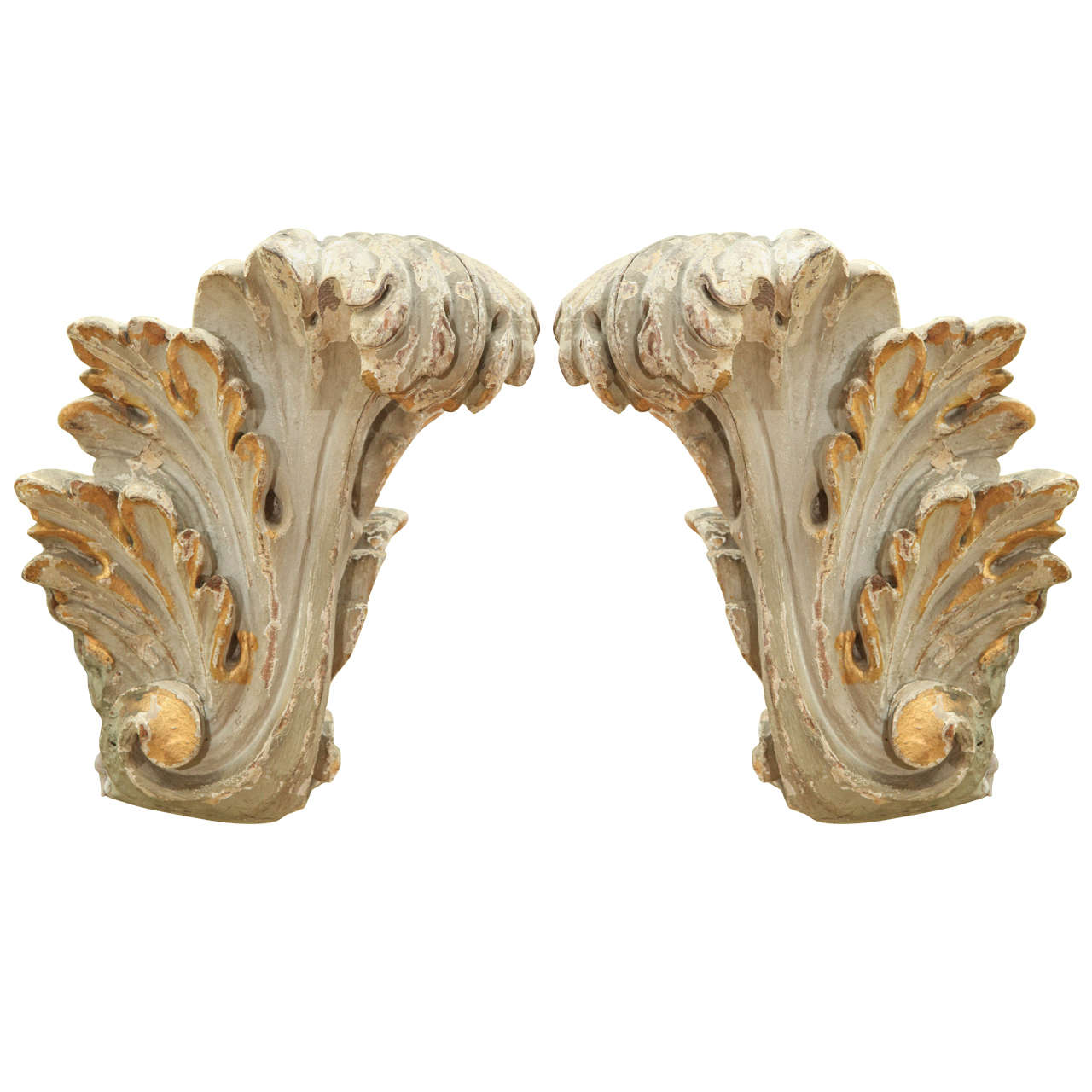 A Pair of Carved and Painted Wall Lumieres, early 20th c.