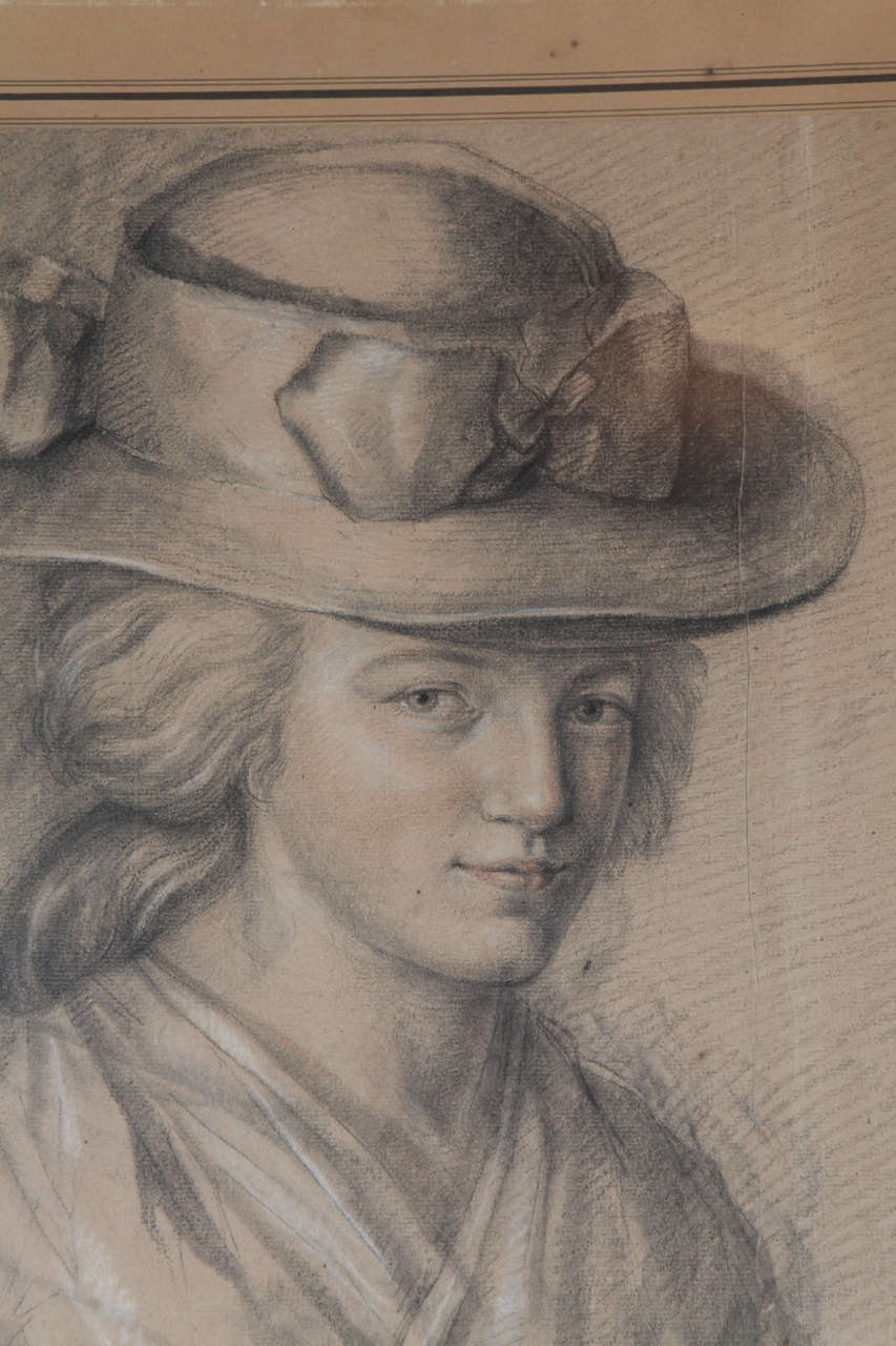A French Drawing of a Lady in a Hat in a Gilt Frame, c. 1830 2