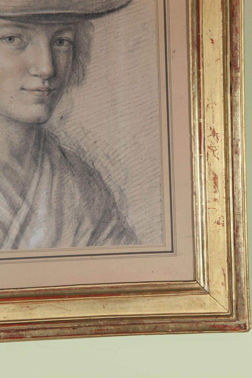 A French Drawing of a Lady in a Hat in a Gilt Frame, c. 1830 3