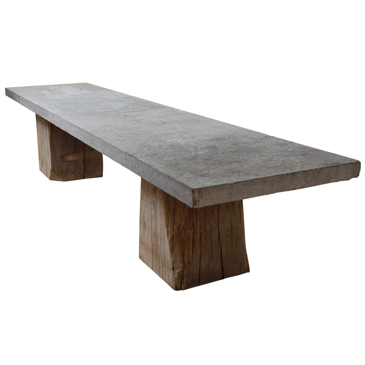 Belgian Blue Stone Table on Tree Trunk Base For Sale