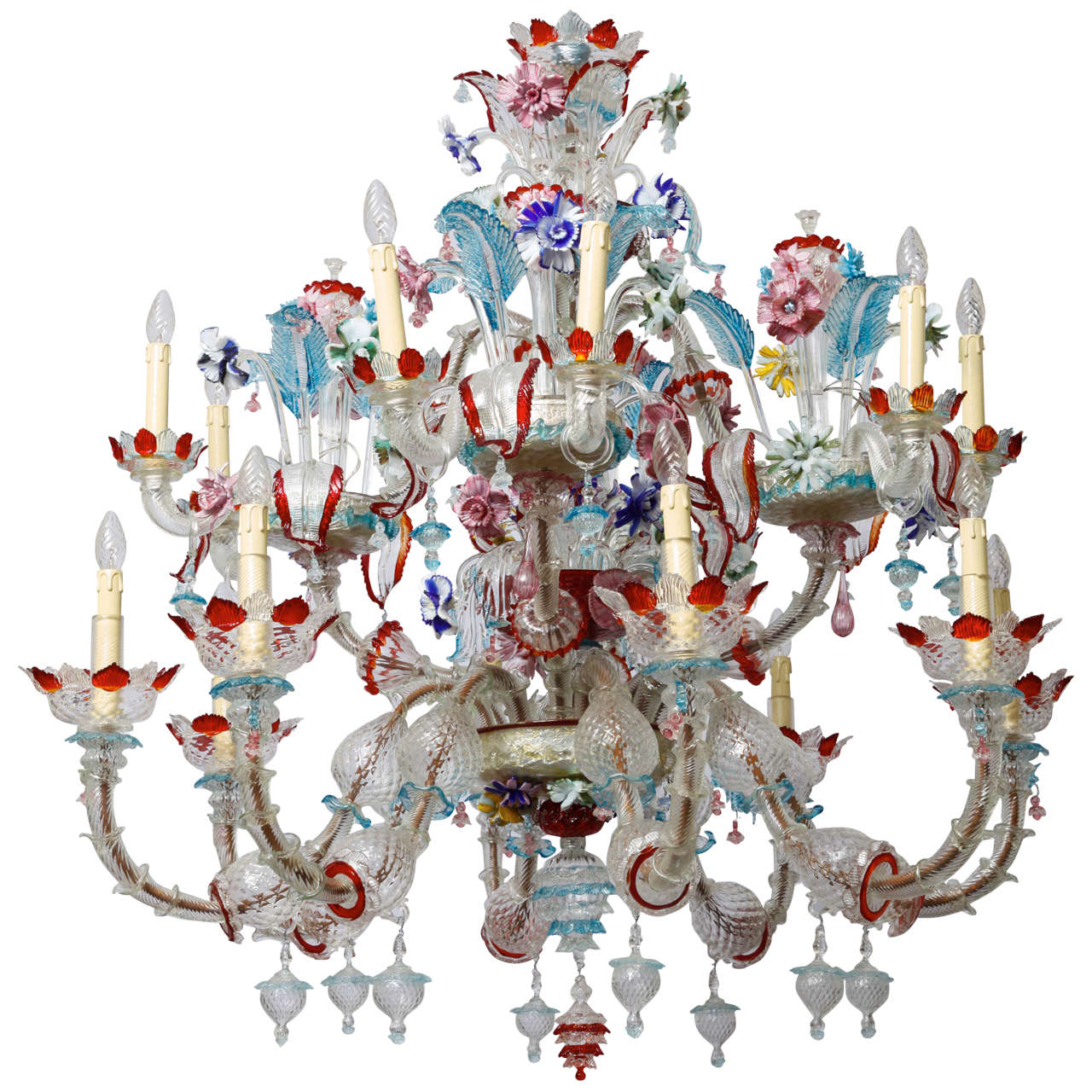 1940s Italian Murano Glass Multicolor Chandelier For Sale