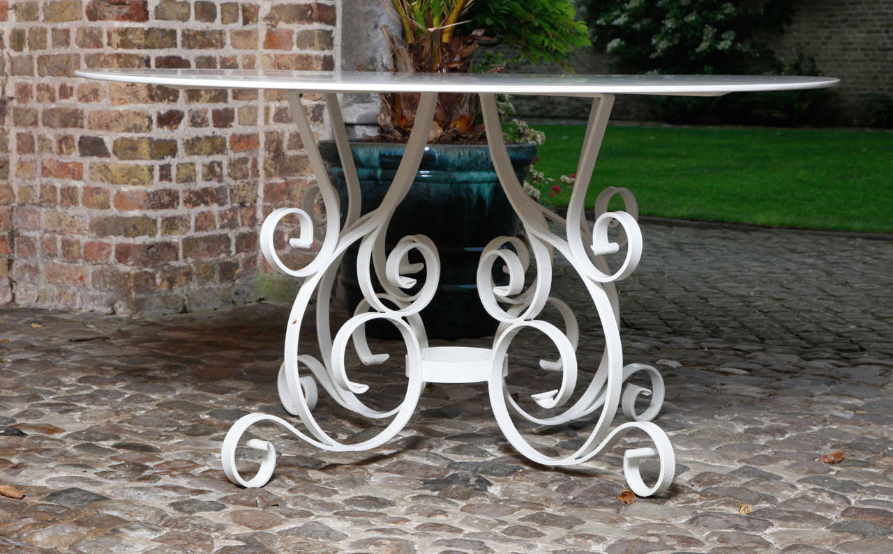 set of four cast iron garden tables with sheet metal top