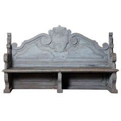 Antique Monumental Italian Grey Painted Oak Garden/Conservatory Bench