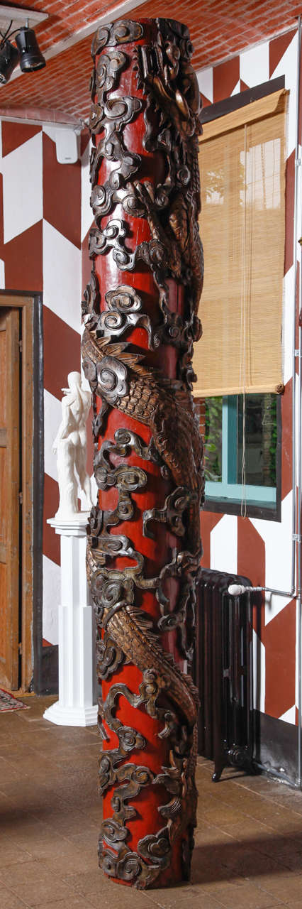 pair of chinese dragon columns made in Shanghai 1895,
exported to paris in 1905 for exhibition, 
sold in paris after the exhibition,
installed in paris arc the triomphe neighbourhood apartment,
sold by the executors