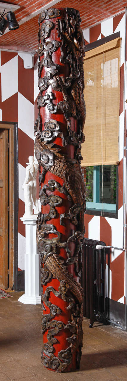 Pair of Chinese Dragon Columns Made in Shanghai, 1895