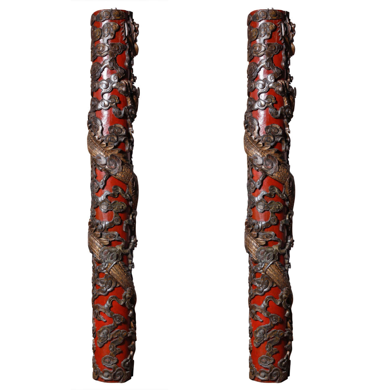 Pair of Chinese Dragon Columns Made in Shanghai, 1895 For Sale