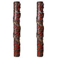 Pair of Chinese Dragon Columns Made in Shanghai, 1895