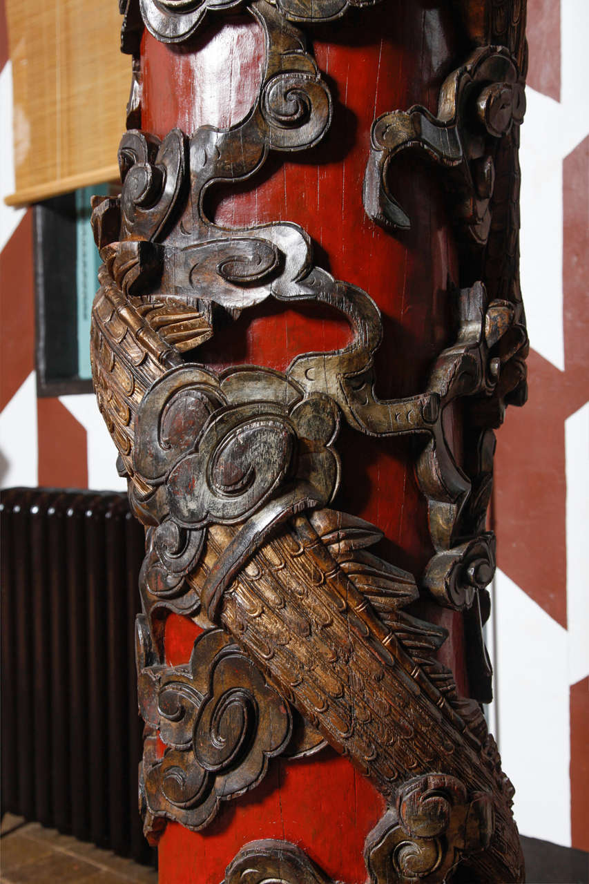 19th Century Pair of Chinese Dragon Columns Made in Shanghai, 1895 For Sale