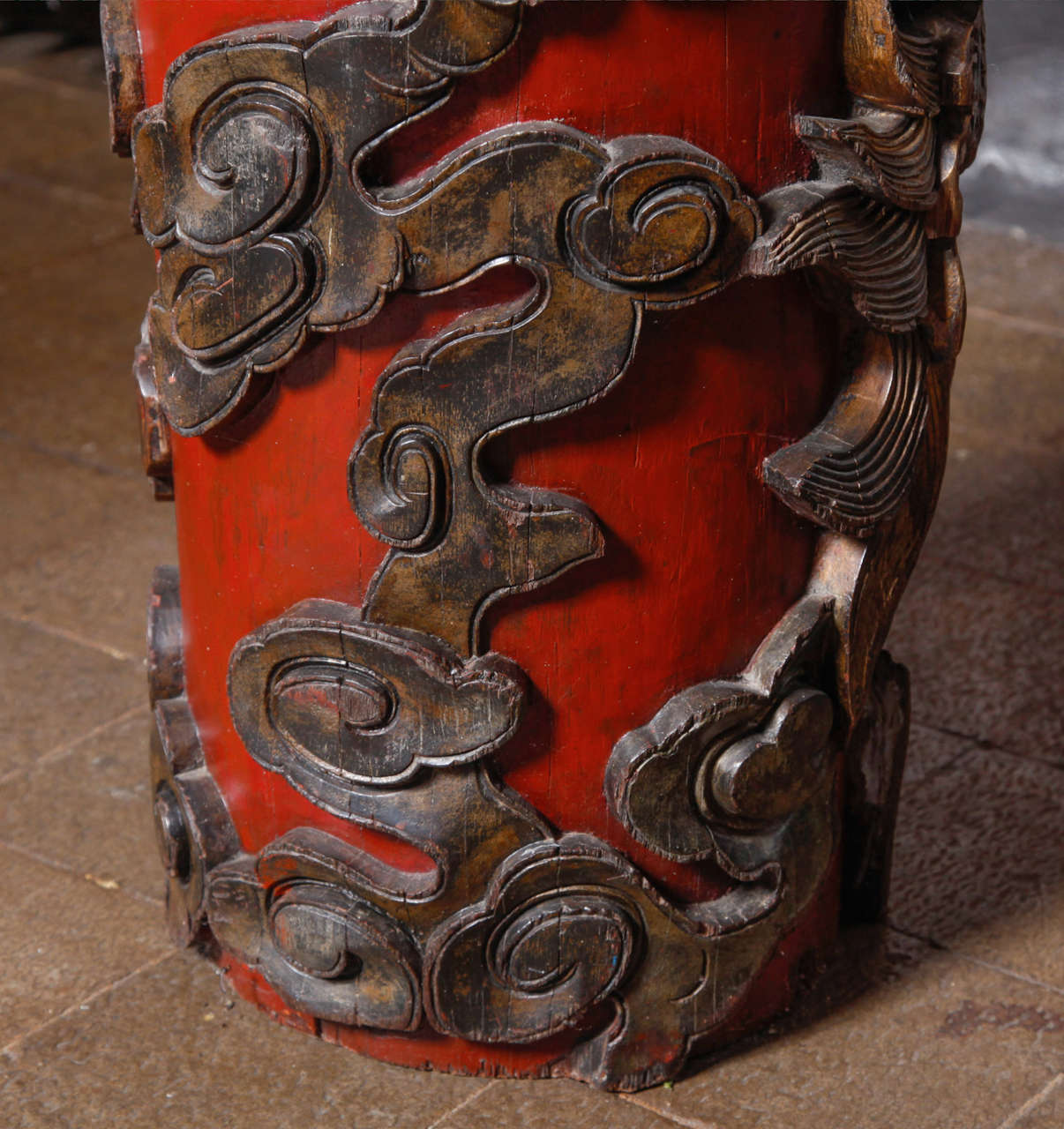 Wood Pair of Chinese Dragon Columns Made in Shanghai, 1895 For Sale