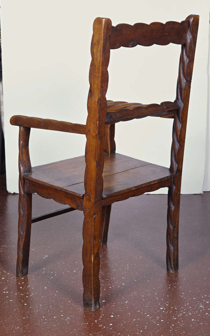 Funky Rope Chair; armchair with rope-like carving.  Early 20th Century.