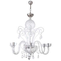 Murano Clear Glass and Chrome Chandelier in the Manner of Salviati (36" diam)