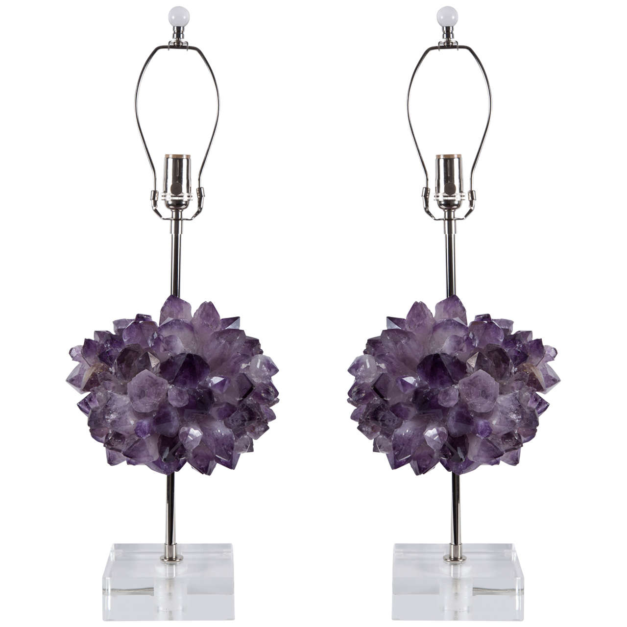 Pair of Amethyst Cluster Lamps