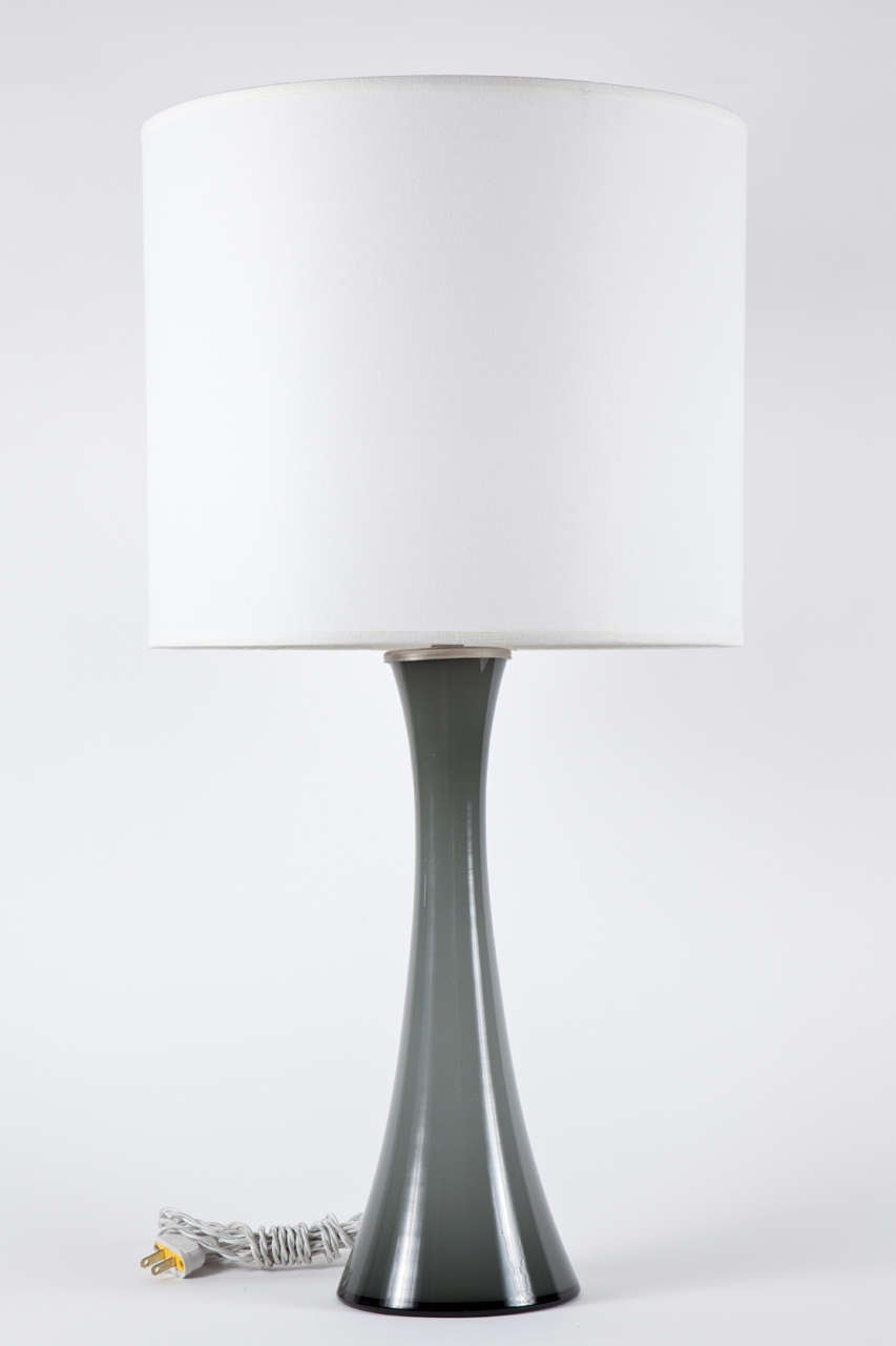 Pair of Grey Hour Glass Shaped Glass Lamps by Holmegaard