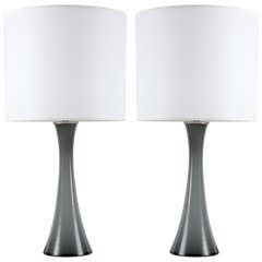Pair of Grey Hour Glass Shaped Glass Lamps by Holmegaard