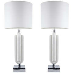 Pair of 1960
s Modernist White Enamel and Chrome Lamps by Aldo Nason