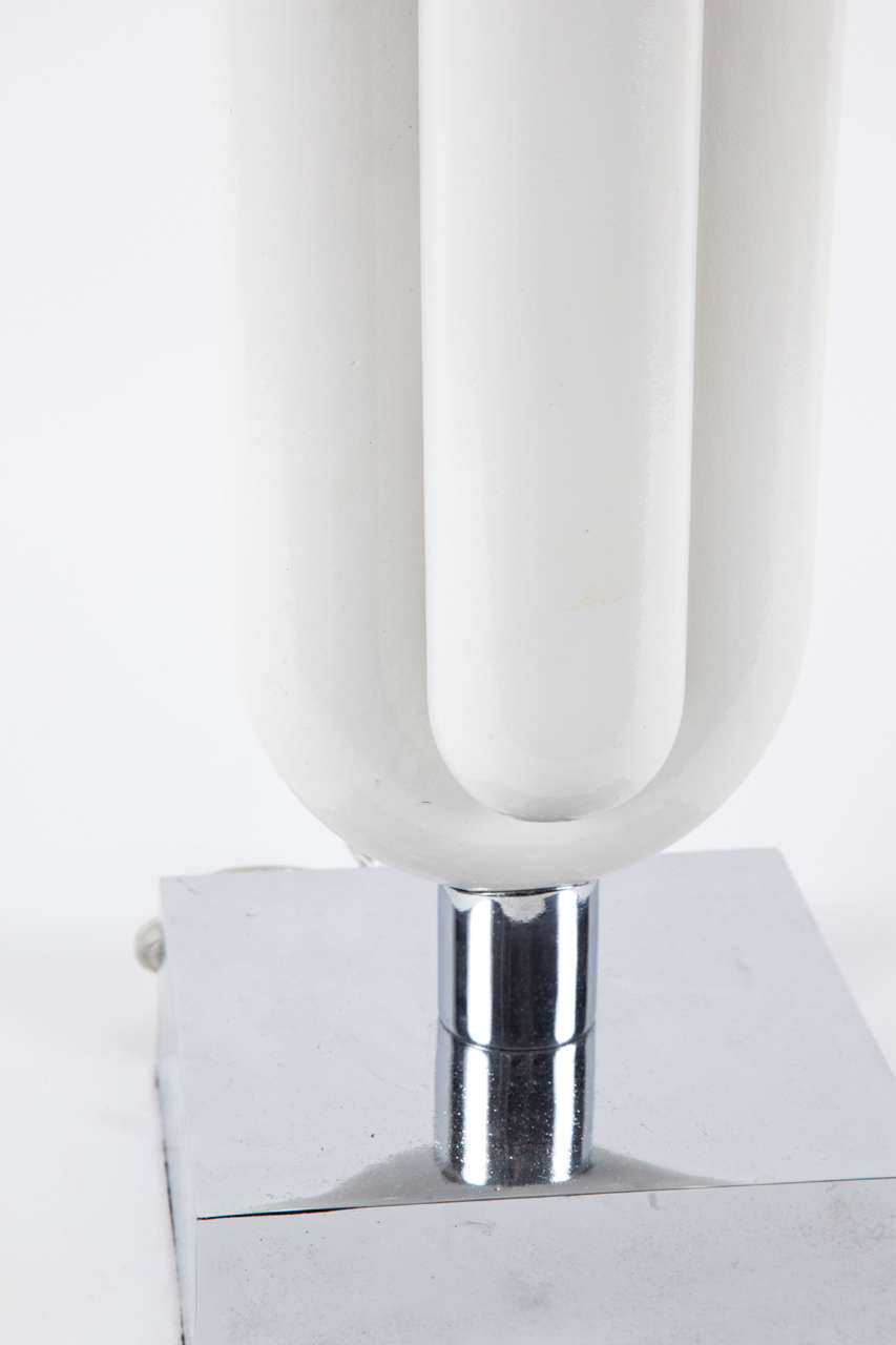 Mid-Century Modern Pair of 1960's Modernist White Enamel and Chrome Lamps by Aldo Nason