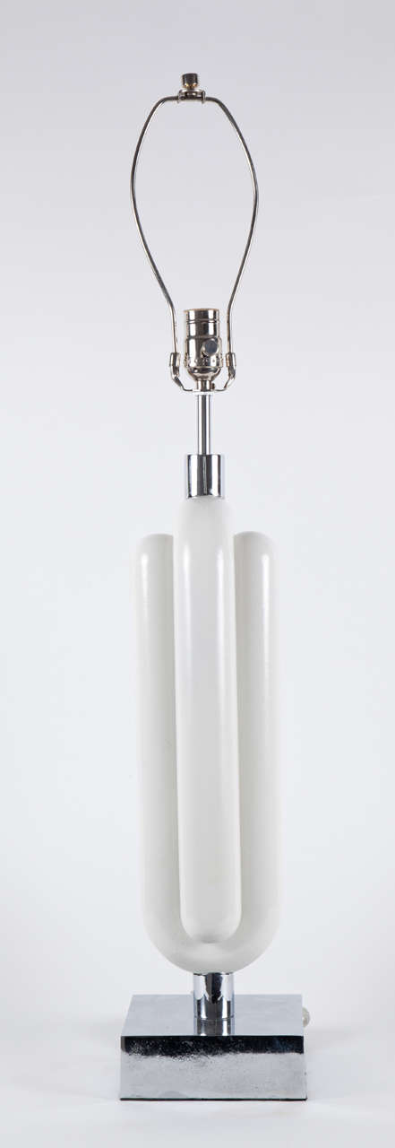 20th Century Pair of 1960's Modernist White Enamel and Chrome Lamps by Aldo Nason