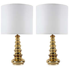 Pair of Swedish Gold Art Glass Lamps by Johanfors