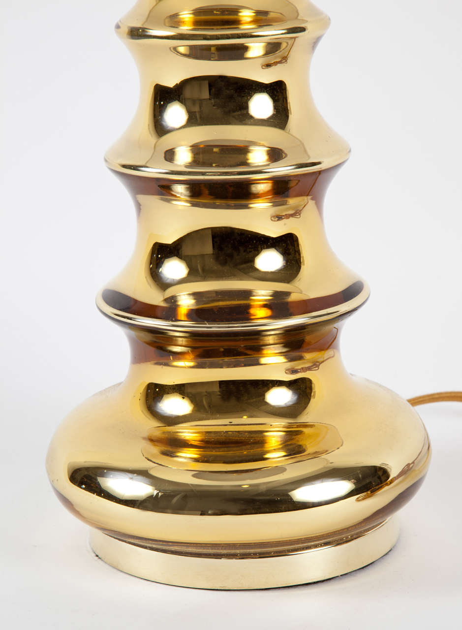 Modern Pair of Swedish Gold Art Glass Lamps by Johanfors