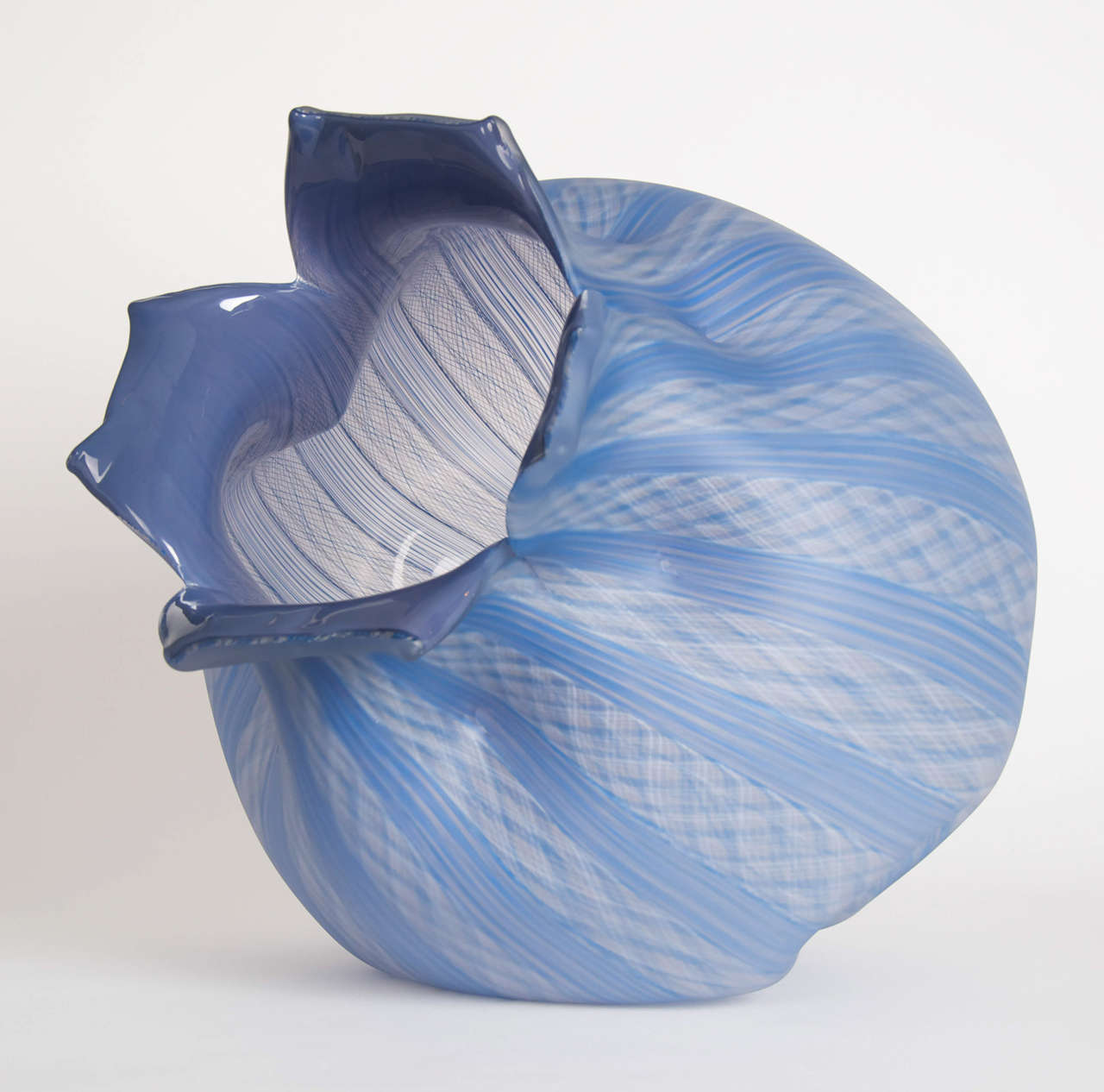 The large sculpture in pale blue color with white filigrana is one of the finest examples of large-scale free-form blown studio glass. Unique piece by Jeremy Maxwell Wintrebert. 

