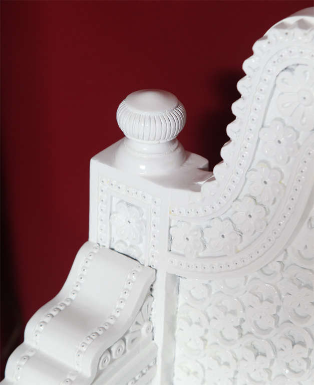 Wood Carved Chair White Morocco Mastercraftsman Intricate Design Lacquered 2