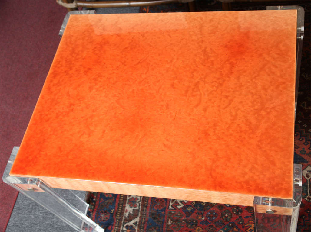 Lucite Side or Entrance Table Vintage Hermes Orange Lucite and Laminate on Wood In Excellent Condition In Miami, Miami Design District, FL