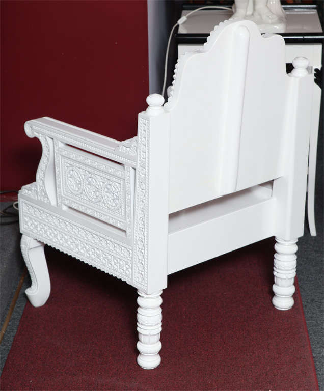 Wood Carved Chair White Morocco Mastercraftsman Intricate Design