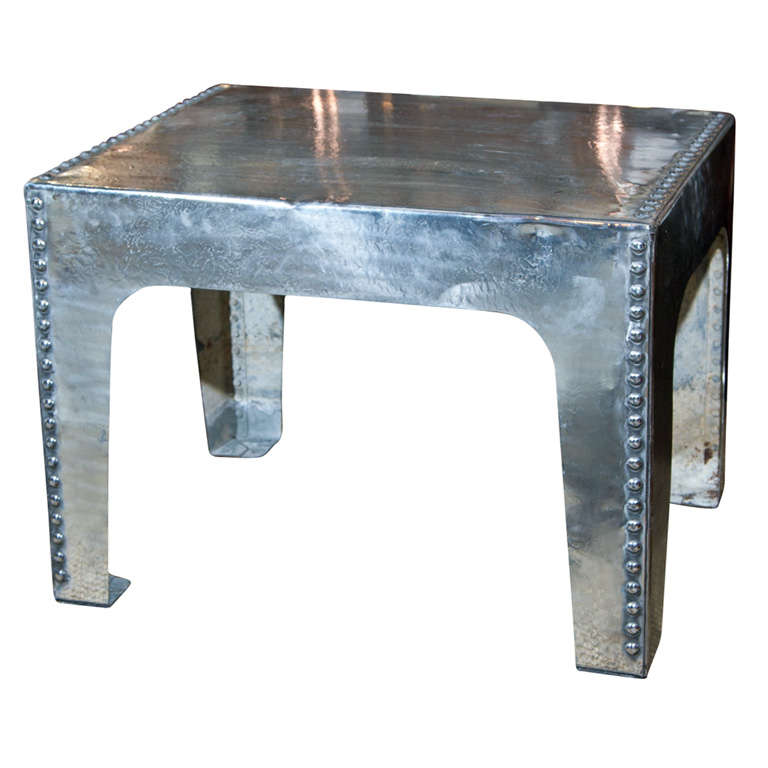 Wonderful English Polished Steel Tank Top Table For Sale