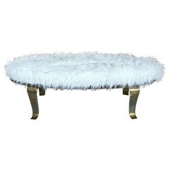 Mid Century Brass-Base Bench with Shag Upholstery