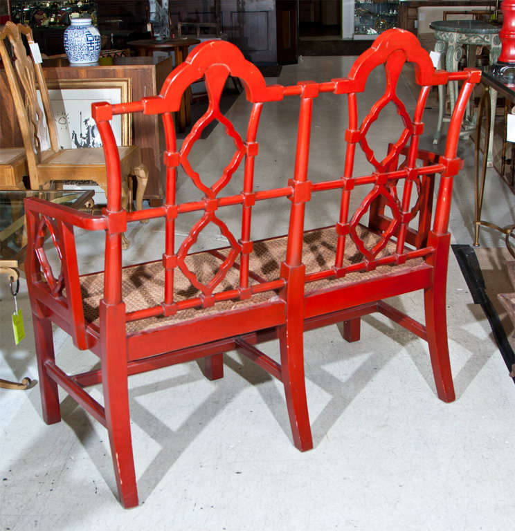 Painted Chippendale Style Bench, Perfect Cane Seat 1
