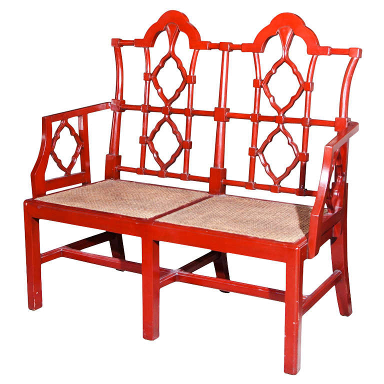 Painted Chippendale Style Bench, Perfect Cane Seat