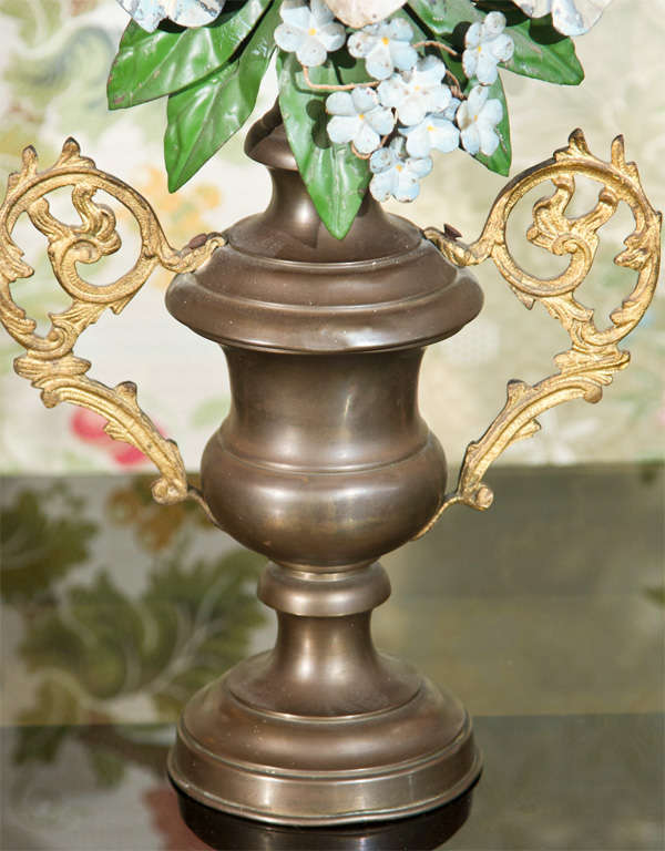 Tôle Pair of 19th C Italian Tole Altar Flowers in Urns