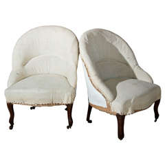 Antique Pair of Armless French Chairs from Early 1900s