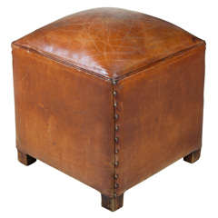 French Square Leather Poof/Ottoman