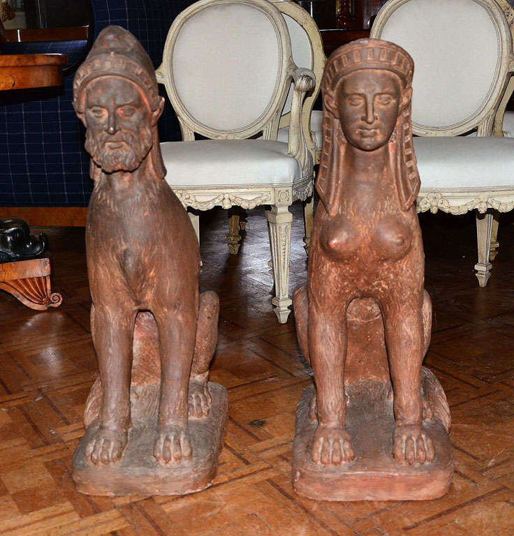 Terracotta Pair Of Sphinxes For Sale