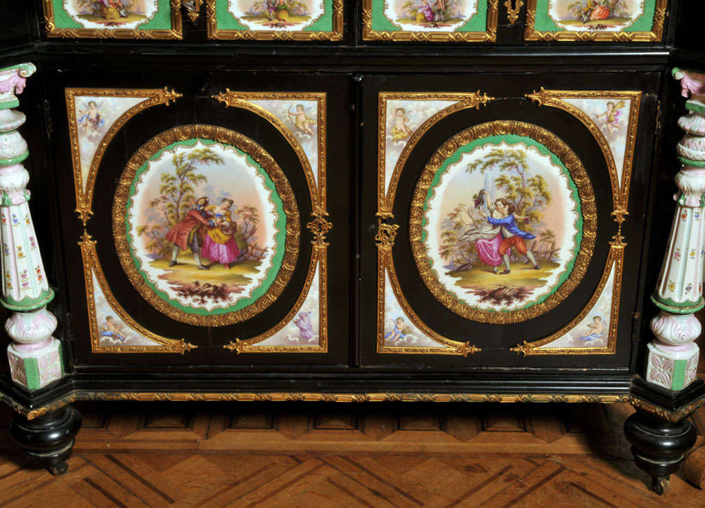 Wood Cabinet with Meissen porcelain plaques For Sale