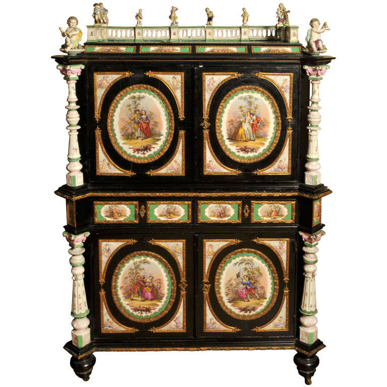 Cabinet with Meissen porcelain plaques For Sale