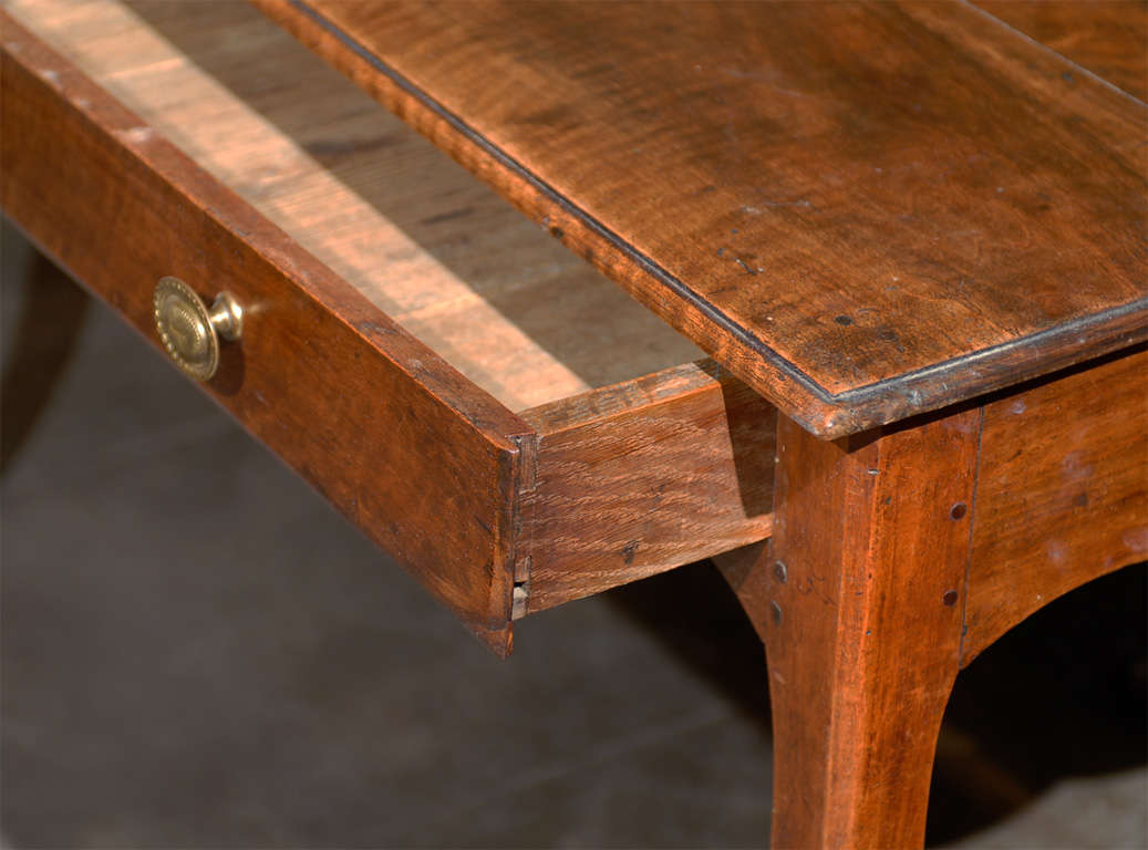 Carved Louis XV Style French Walnut Desk with Long Drawer and Cabriole Legs, circa 1820