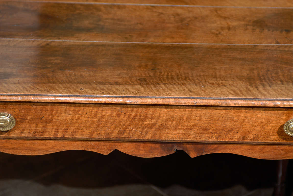 Brass Louis XV Style French Walnut Desk with Long Drawer and Cabriole Legs, circa 1820