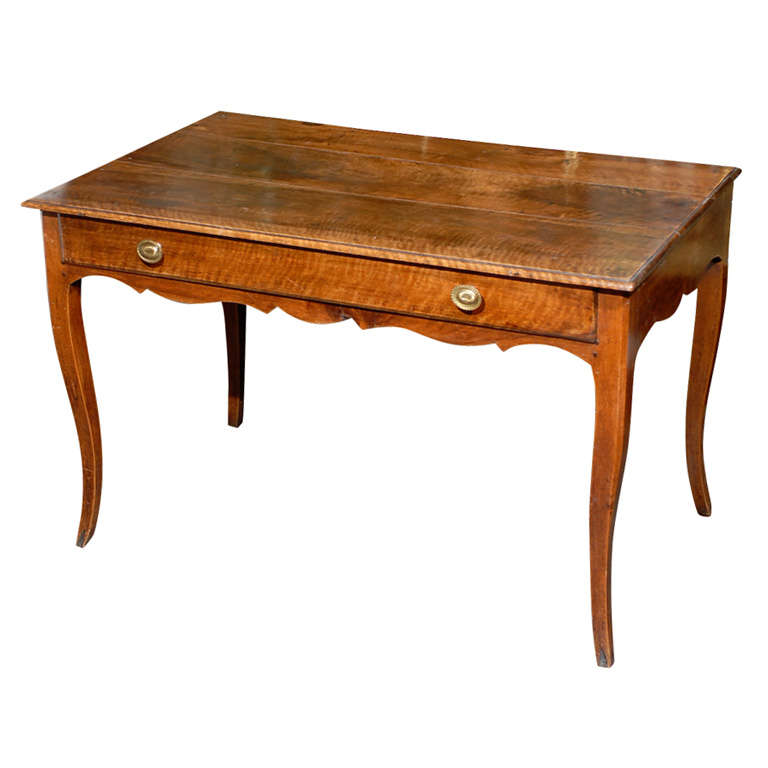 Louis XV Style French Walnut Desk with Long Drawer and Cabriole Legs, circa 1820