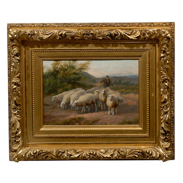 Leading shepherd Herd of goats Charming fall Trendy beautiful art Antique oil painting Digital download jpg Wall art picture Instant poster