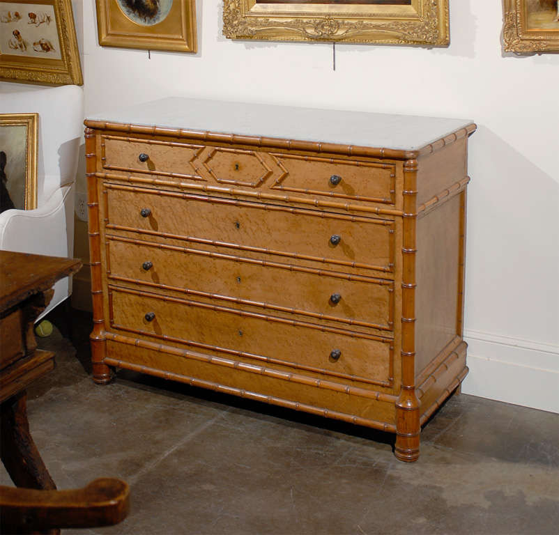 English marble top chest/commode with beautiful wood grain.