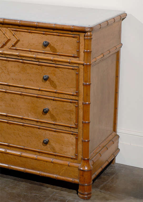 19th Century English Marble Top Faux Bamboo Chest/Commode