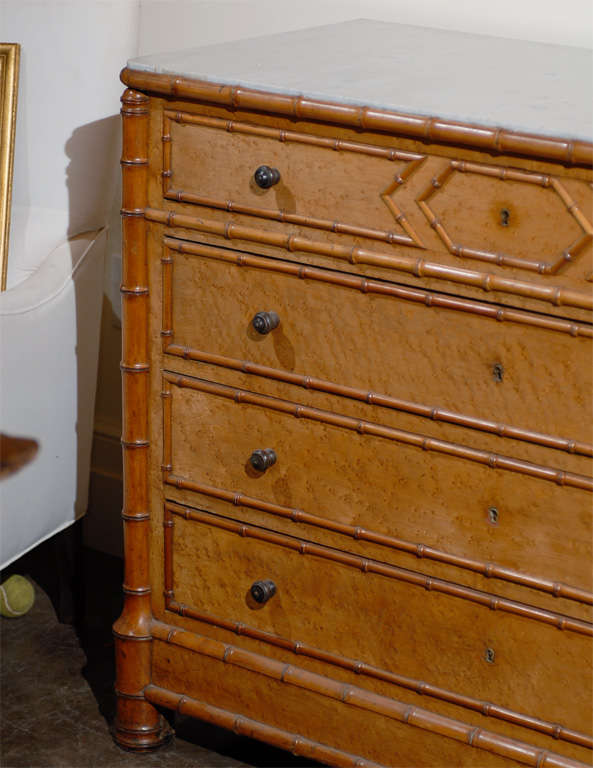 Wood English Marble Top Faux Bamboo Chest/Commode