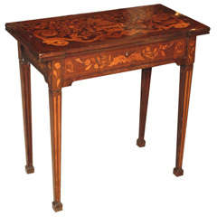 Antique Dutch marquetry walnut fold-over game table.