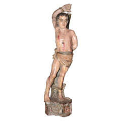 Antique Saint Sebastian Wooden Sculpture