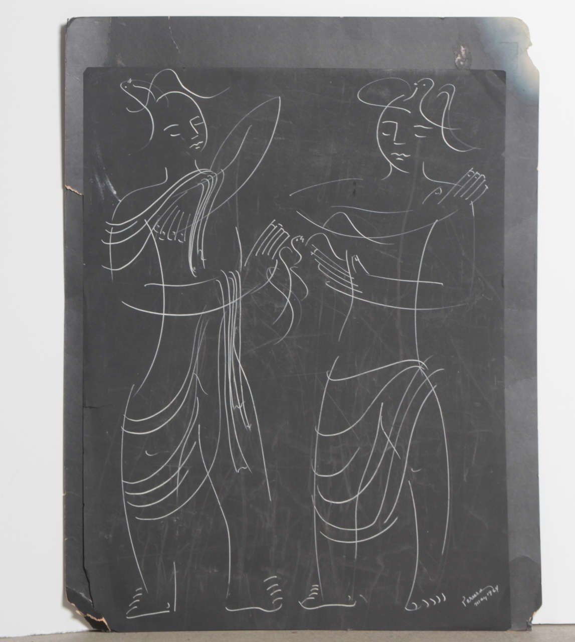 Irene Rice Pereira Drawing Chalk on Black Paper 1964