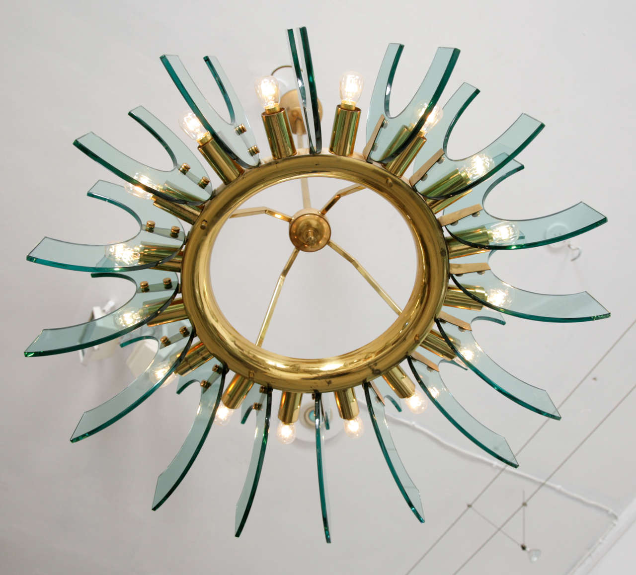 Brass Italian Design 1950s Chandelier By Crystal Arte